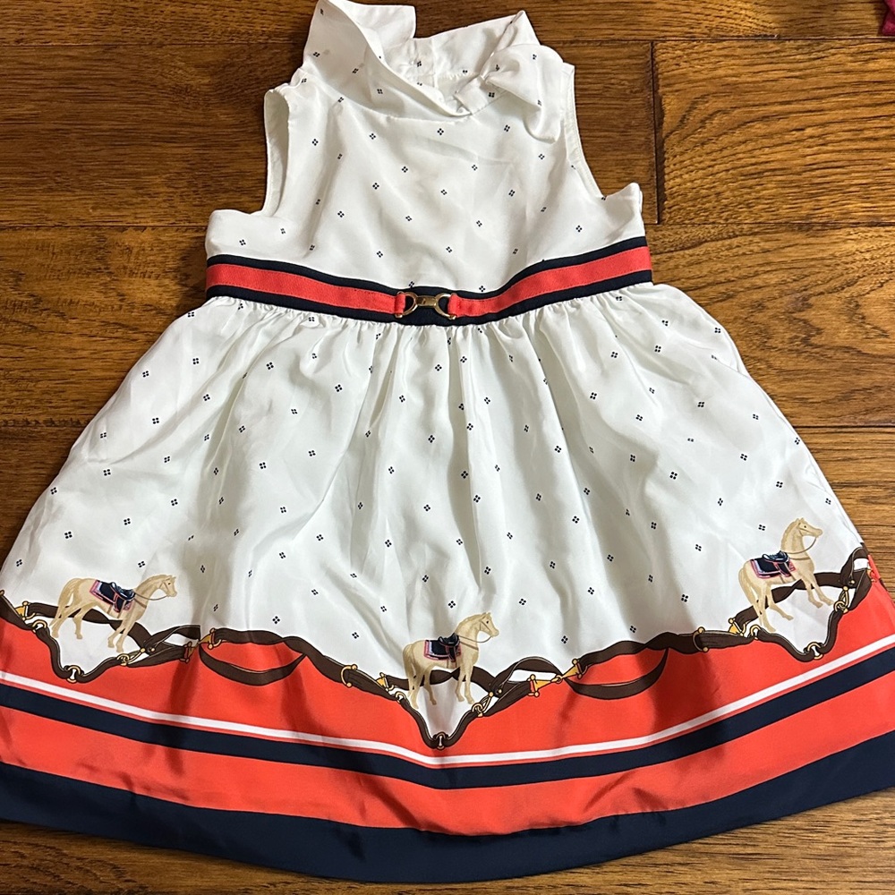 White and Red Sleeveless Dress with Horse Print